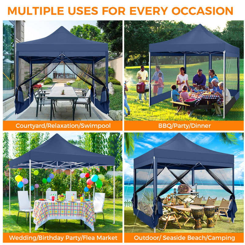 Dark Blue Heavy Duty 10'x10' Pop Up Gazebo Tent with Mosquito Netting