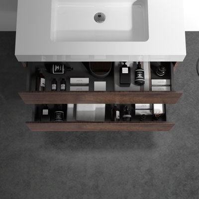 36 po X P 18,10 po P 25,20 po Meuble-lavabo mural H en bois avec plateau