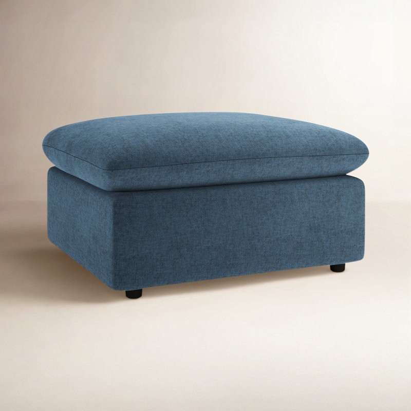 Kallie Upholstered Ottoman, Zuma Navy Textured Linen