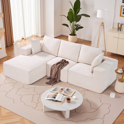 Modular Sectional Sofa, L Shaped Modular Sofa with Chaise, Cloud Sectional Couch with High Rebound Sponge and Density, Upholstered Corduroy Couch with Cushion for Living Room, Apartment, Beige