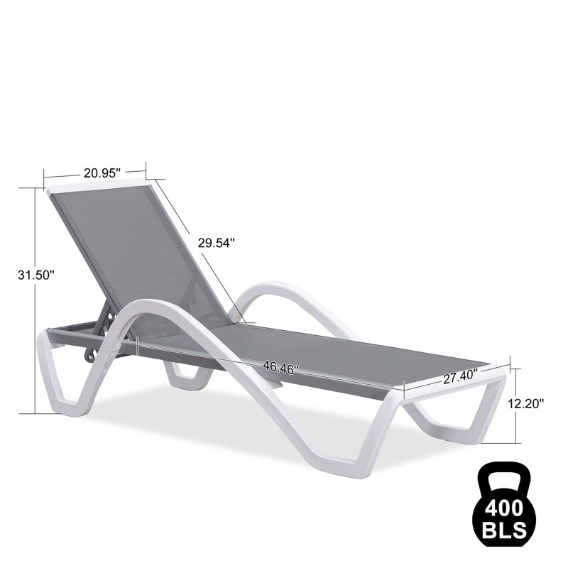 Allenmichael Reclining Single Chaise Lounge with Premium PVC-coated polyester Fabric and Armrest, Gray
