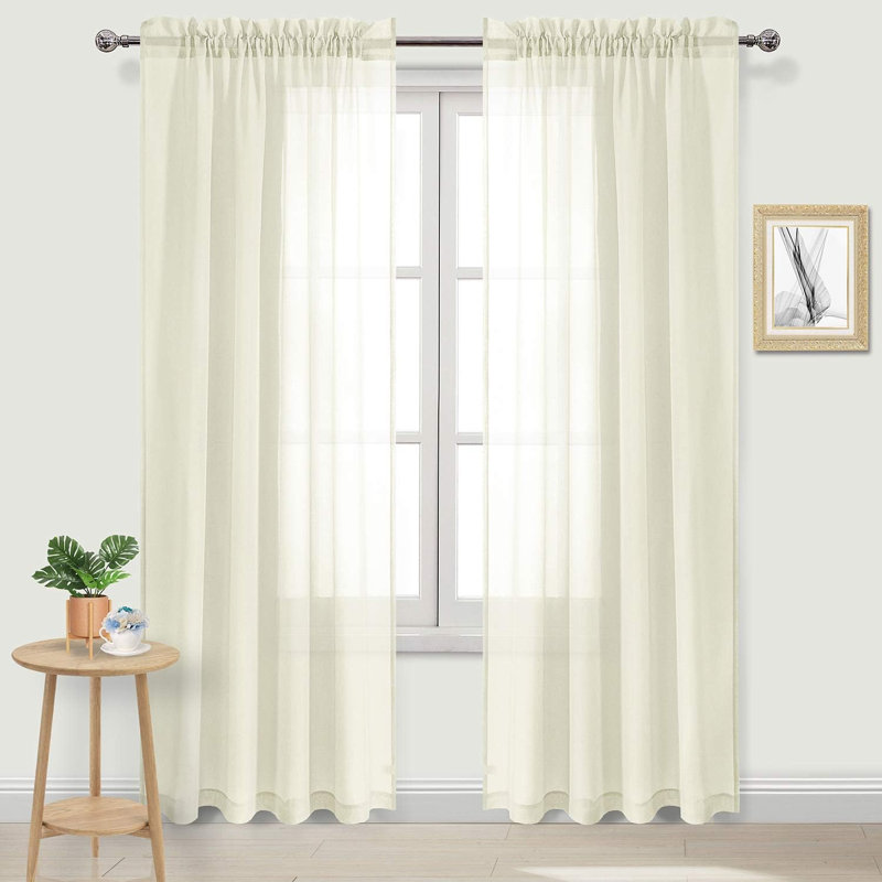 2 Panels White Sheer Curtains, Elegant Rod Pocket Solid Color Window Treatments, Home Decor Voile Sheer Drapes with Light Through for Bedroom/Living Room