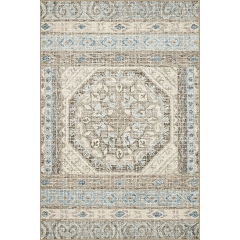 Light Blue And Coffee Themed Traditional Motif Ethnic Patterned Vintage Decorative Carpet, Rectangle 3'4" x 5'
