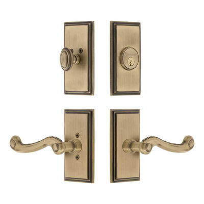 Ensemble de petites plaques d'entrée Grandeur Carre avec levier Newport en laiton rétro