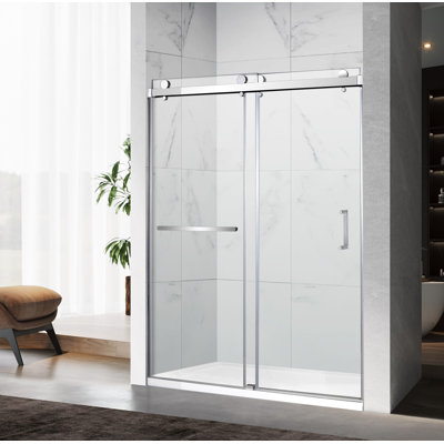 Porte de douche coulissante double sans cadre de 56 à 60 po x H 76 po avec verre trempé transparent de 3/8 po