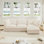 Canapé modulaire en L avec housse en L, canapé-lit en chenille confortable avec repose-pieds convertible et 2 grands coussins, ensemble de canapé moderne surdimensionné à 3 places pour bureau de salon, crème