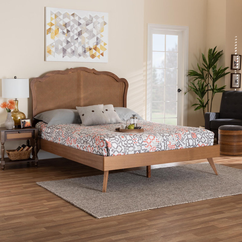 Calcote Mid-Century Brown Platform Bed, Queen