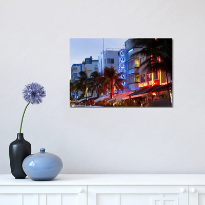 Hotels Lit up at Dusk in a City, Miami, Miami-Dade County, Florida, USA 1 Piece Wrapped Canvas Wall Art