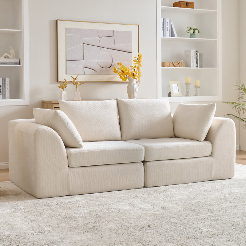Canapé 86,6 po pour salon, canapé en nuage à assise profonde et canapé désossé, canapé 2 places moderne, Beige