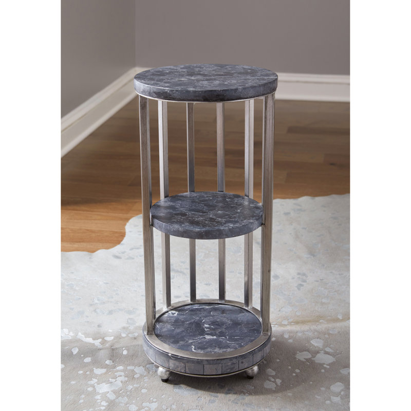 Gray Marble and Metal 3-Tier Round Spot Table