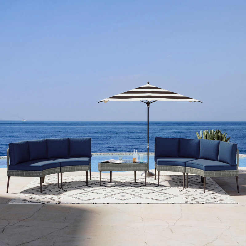 Ensemble de conversation modulaire en rotin avec coussins 5 pièces Jordayn (ensemble de 4), Bleu marine