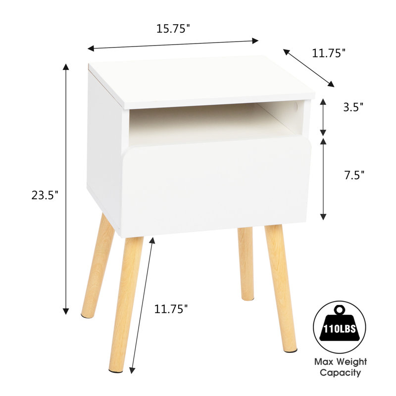 Table de chevet moderne en blanc avec tiroirs et tablette pour la chambre à coucher avec 2 tablettes