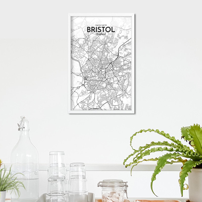 Bristol, carte de la ville, impression, H 17 po x l 11 po x P 0,05 po, Tons