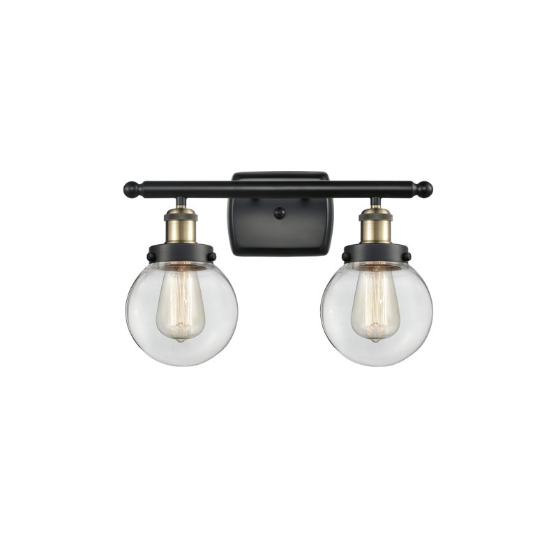 Éclairage pour salle de bain 2 lumières Chippewa, Transparent, Incandescent, Laiton antique noir