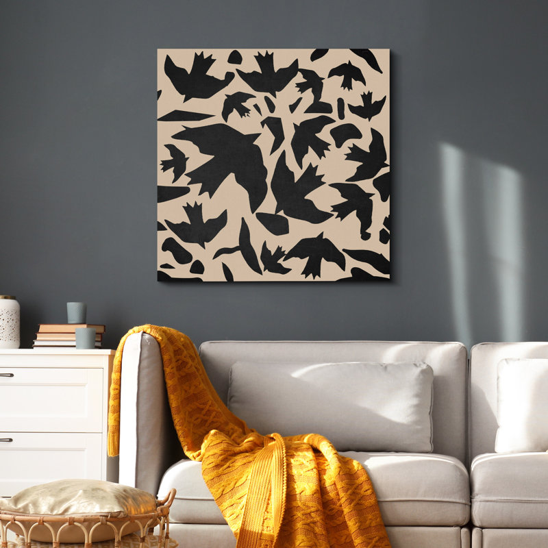 Oiseaux noirs et brun clair, H 12 po x l 12 po, Toile tendue