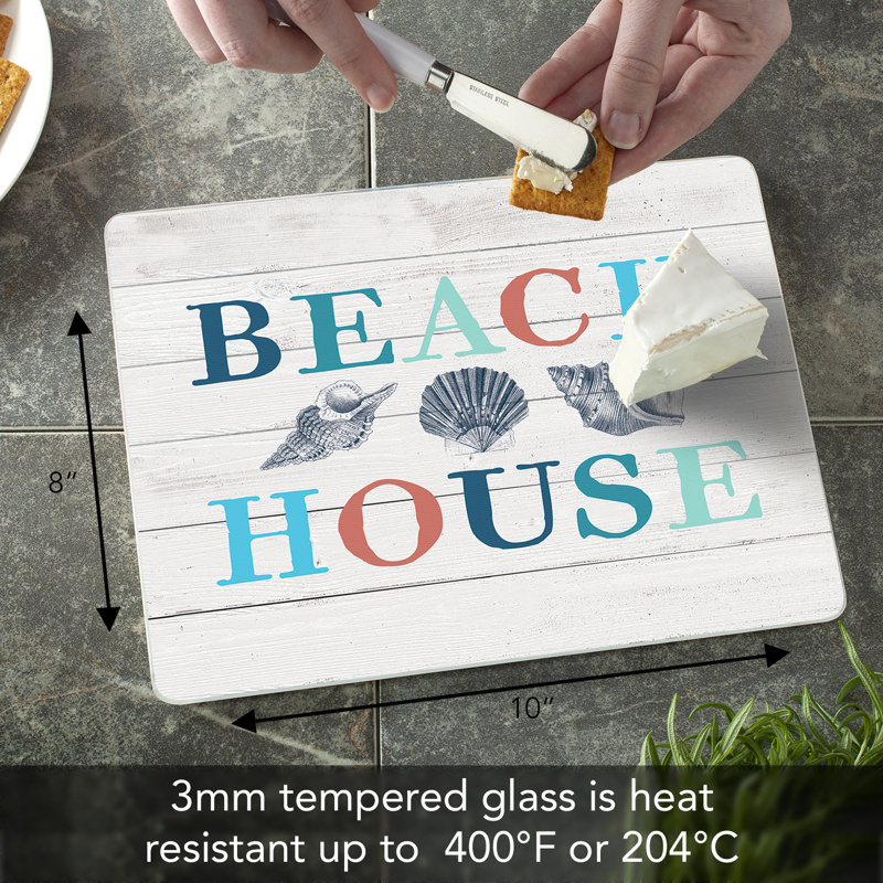 Beach House Rectangular Tempered Glass Cutting Board