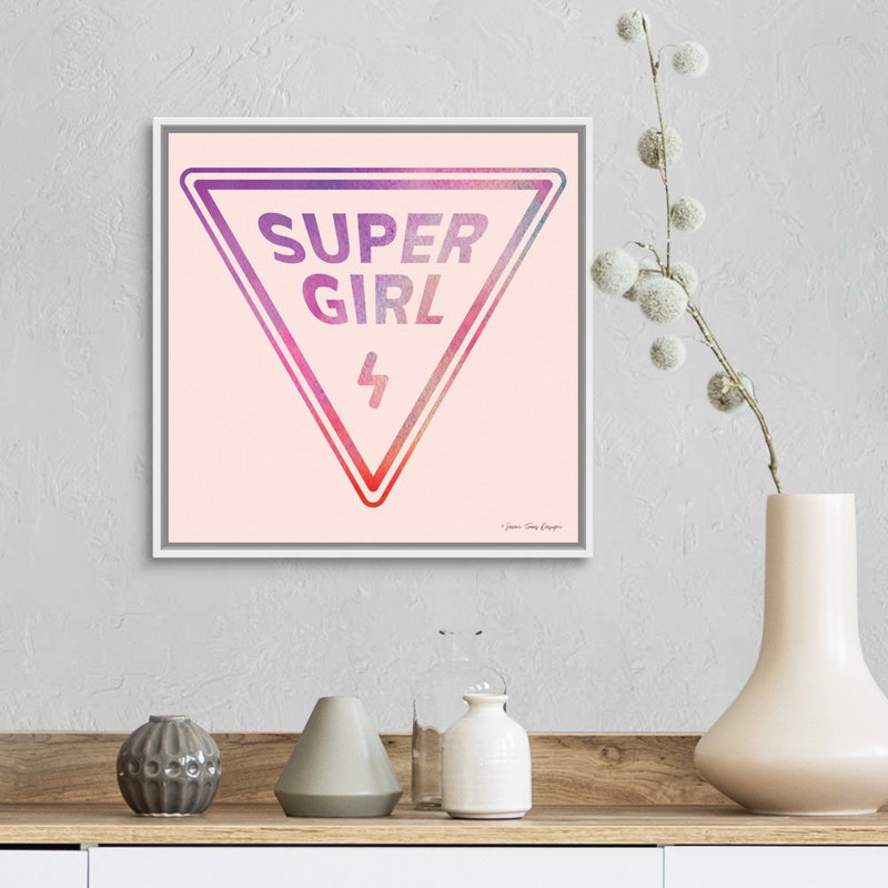Art textuel sur toile, "Super Girl" par Seven is design, H 18 po x l 18 po x P 1,75 po, Toile blanche encadrée