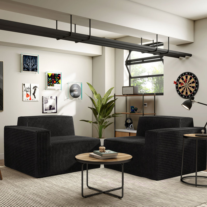 Causeuse modulaire en chenille de 81 po avec mousse haute densité Magness, Noir