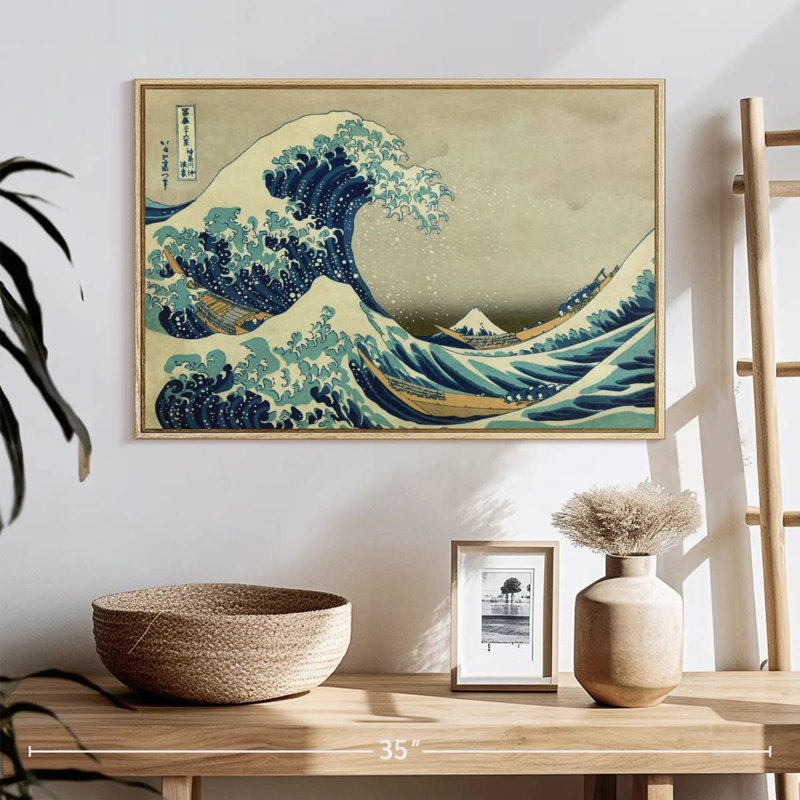 The  Wave Off Kanagawa, Floating Frame Natural Wood, 25" X 17"