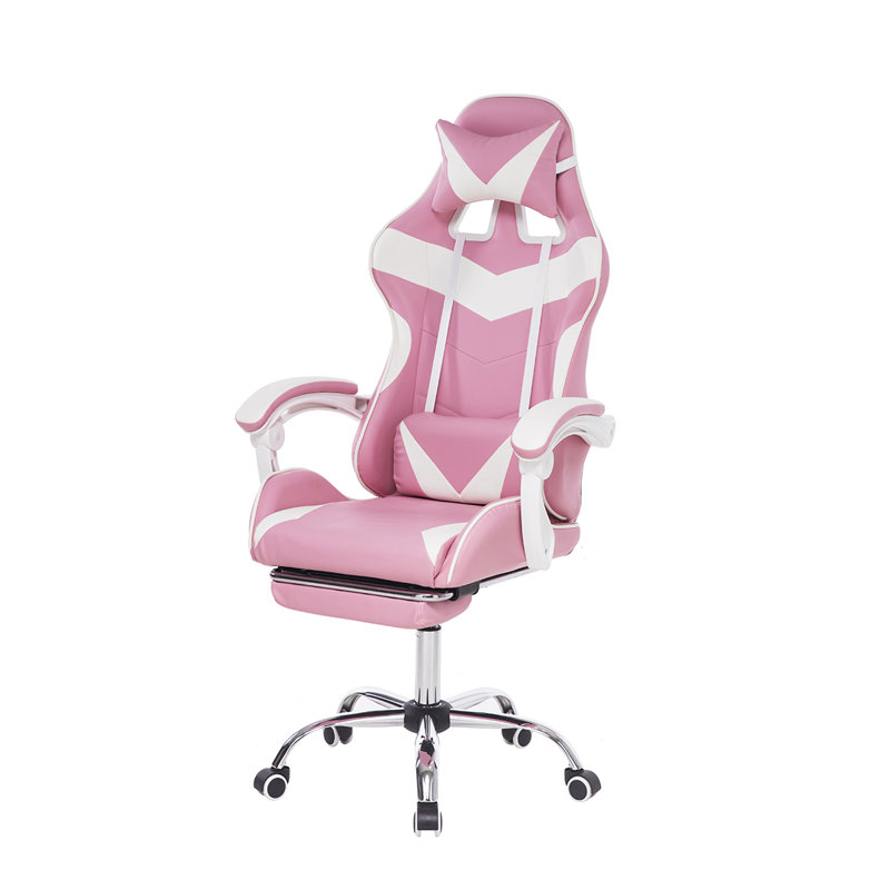 Blue Elephant Adjustable Ergonomic Faux Leather PC & Racing Game Chair with Footrest, Pink/White
