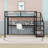 Metal Loft Bed With Built-In LED Lights, Charging Station, Desk And Storage Stairs-1215323823