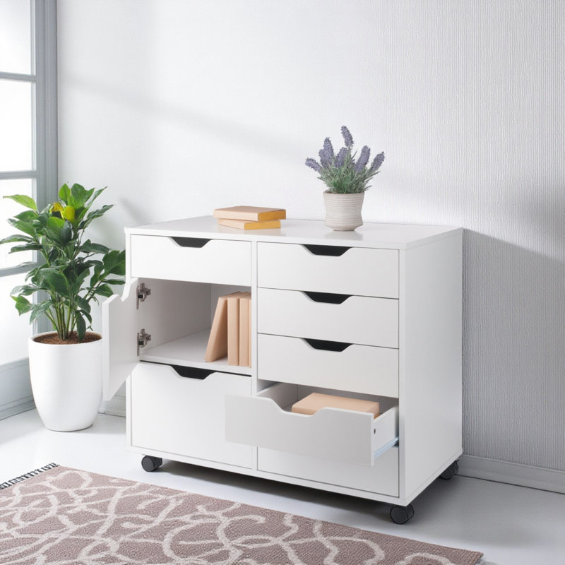 Sutton White 6-Drawer Mobile Cabinet with Multi-Storage, 26.17'' H X 31.89" W X 15.73'' D, White