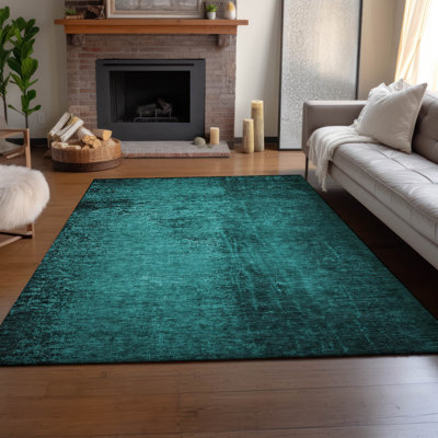 Cerrito AMF554 Machine Washable Premium Teal Area Rug