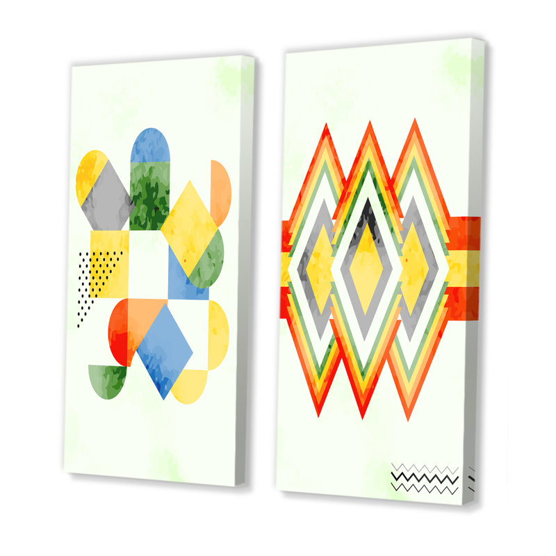 «Abstract Retro Geometrics IV», ensemble de 2 impressions, Toile tendue, H 40 po x l 40 po x P 1,5 po