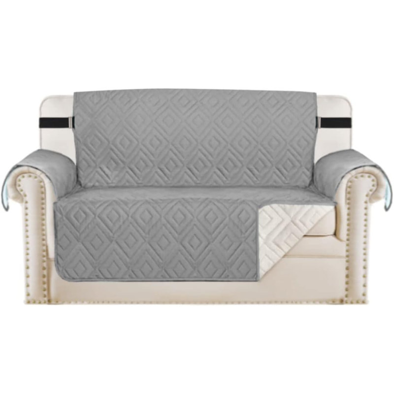 Housse réversible pour canapé antidérapante, Gris / polyester beige / mélange de polyester, H 2 po x l 90 po x P 75 po