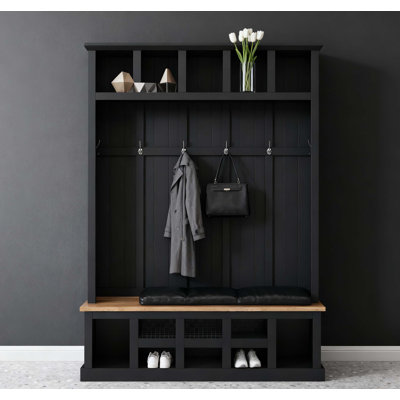 Portemanteau moderne en bois de style H 78 po avec banc de rangement large, armoire à chaussures d'entrée avec 13 compartiments, portemanteau élégant avec 6 crochets pour le vestibule et le salon
