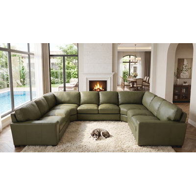 Canapé modulaire surdimensionné en cuir brun avec assise profonde et accoudoirs modernes