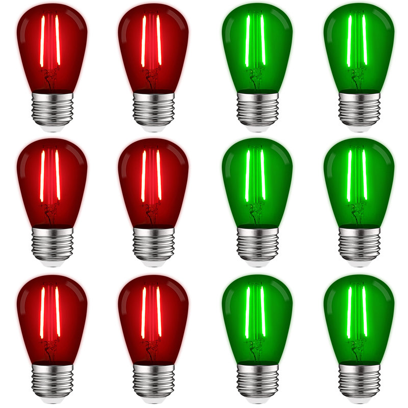 S14 LED Red and Green Light Bulbs, 0.5W, E26 Base, Indoor Outdoor
