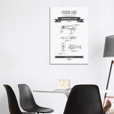 Raymond McVay Fishing Lure Patent Sketch Retro (Charcoal) I by Aged Pixel - Wrapped Canvas Print