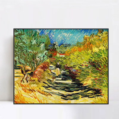 Reproduction d'art sur toile encadrée, "Une route à Saint-Remy avec des personnages féminins" par Vincent Van Gogh, impression de paysage impressionniste