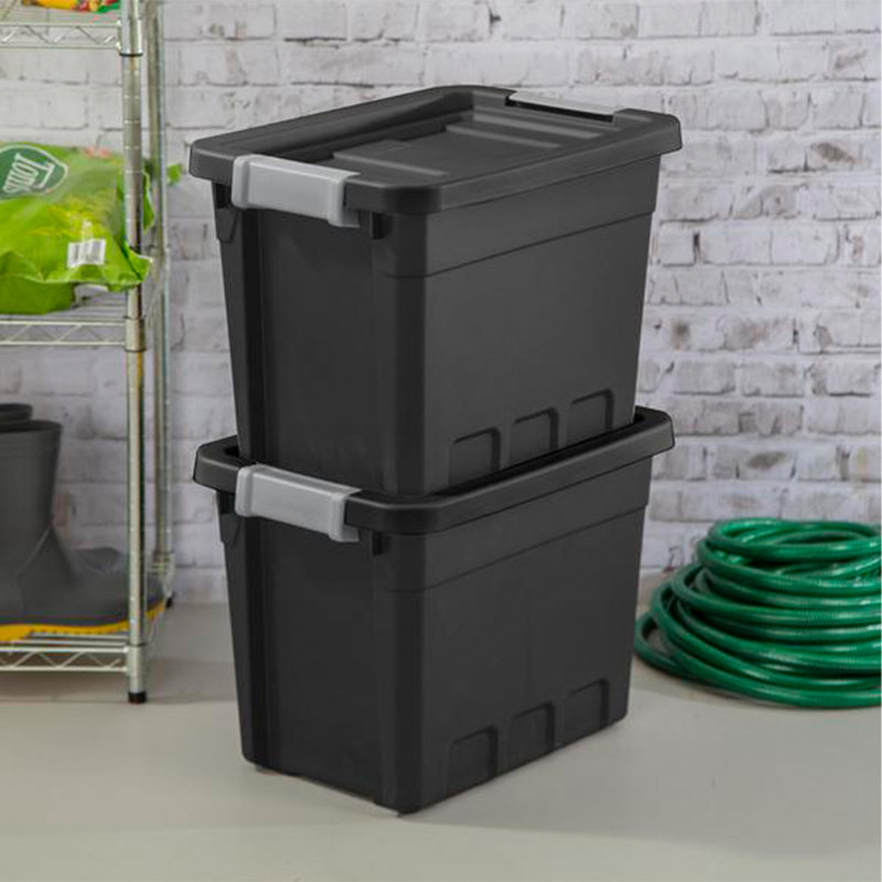 Sterilite Rugged Industrial Stackable Storage Tote w/ Lid, Black