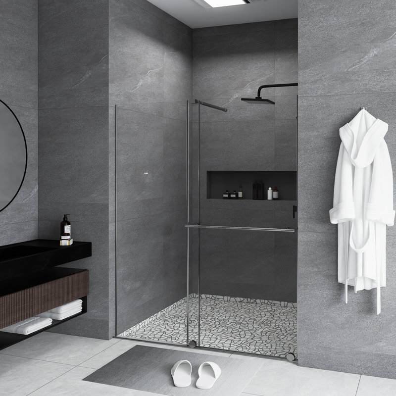 30 - 60 In.W X 72 In.H Glass Shower Door | Shower Sliding Door | Walk-In Shower Screen | Dual-Purpose | Reversible Installation | 1/4 Inch Thick Glass Panel | Equipped With Stainless Steel Handle And Supporting Bar | Chrome