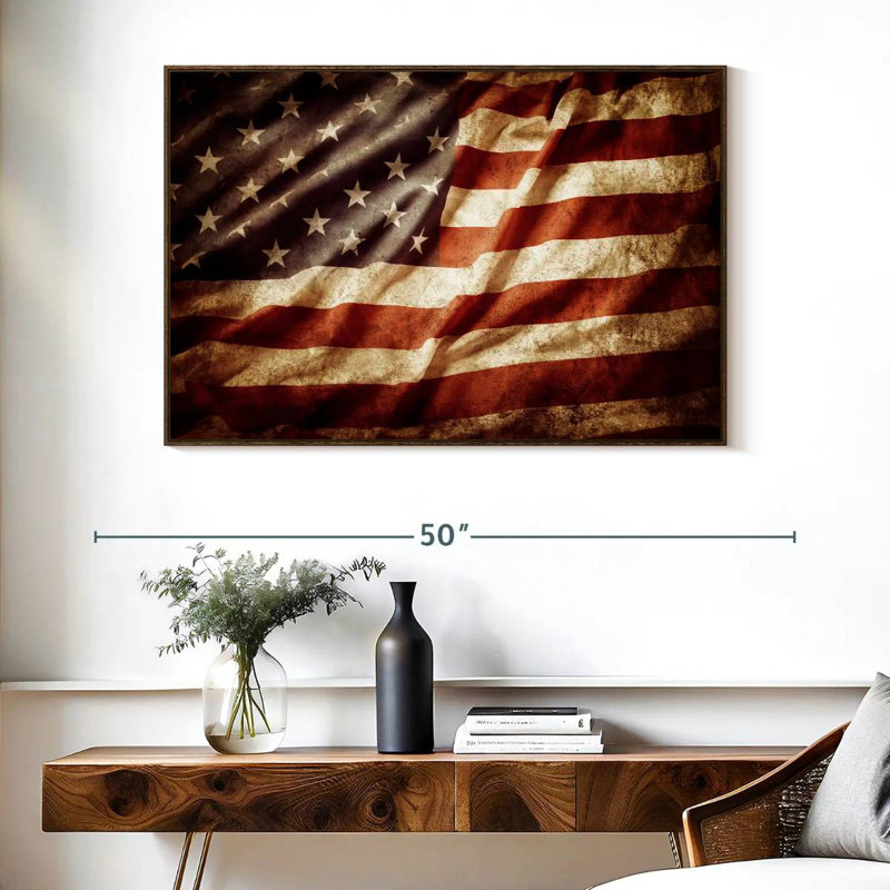 Drapeau américain texturé, Cadre flottant noyer, 40 po x 27 po
