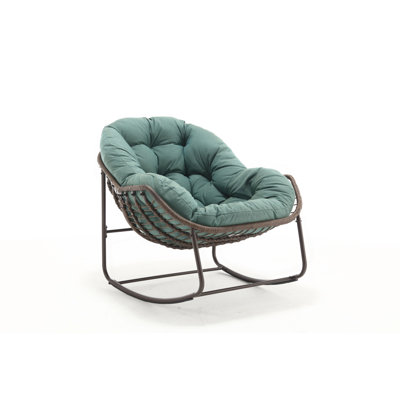 Chaise berçante d'extérieur, chaise berçante surdimensionnée en osier pour patio, chaise berçante confortable pour l'intérieur et l'extérieur avec coussin épais, chaise longue moderne pour balcon, porche, jardin, cour arrière, vert clair