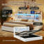 PU Leather Ottoman Bed, RGB LED Storage Headboard & USB-C Charging, European Double (140X200cm) & King (160X200cm) -23355344-23355345
