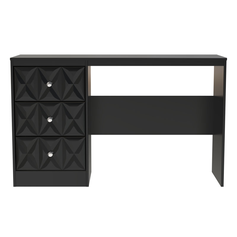 Ceinwen 3 Drawer Desk (Ready Assembled), Deep Black/Black
