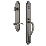Arc Handleset with Deadbolt and Bellagio Door Lever and Rosette