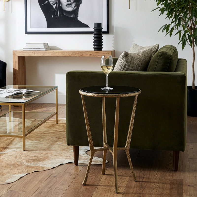 Ivy 15.5 in. W Round Metal & Granite Side Table