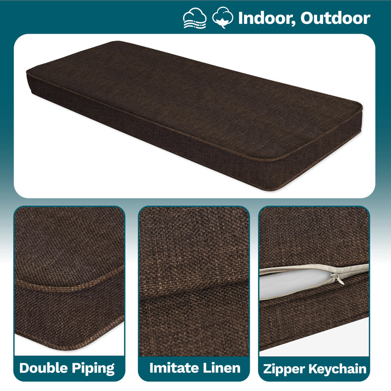 Coussin de banc de baie vitrée 2 po Ebern Designs - personnalisable pour une utilisation intérieure et extérieure, Brun