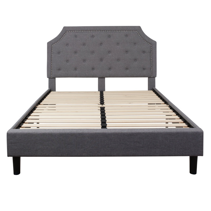 Aluino Arched Button Tufted Upholstered Platform Bed Frame - No Box Spring Required, Queen, Light Gray