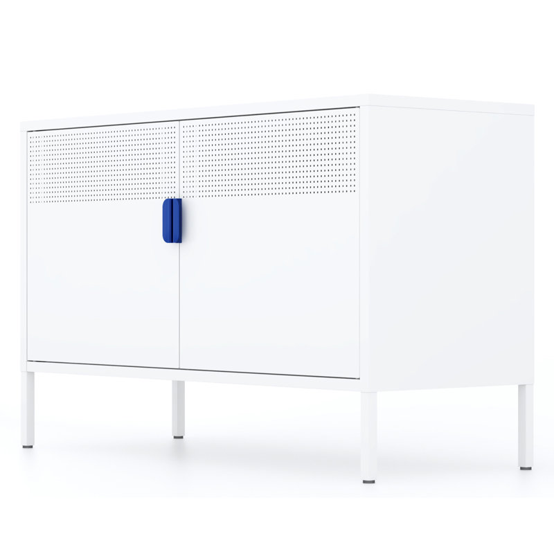 Crédence de rangement l 39,37 po avec foyer Kaloni, Blanc / bleu