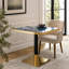 Ensemble de 2 tables de salle à manger carrées modernes, 61 cm (24 po) sans joint apparent, style café, piètement central noir et or, finition agate bleue brillante de 3,6 cm (1,4 po) d'épaisseur, résistantes à la chaleur, pour restaurant.
