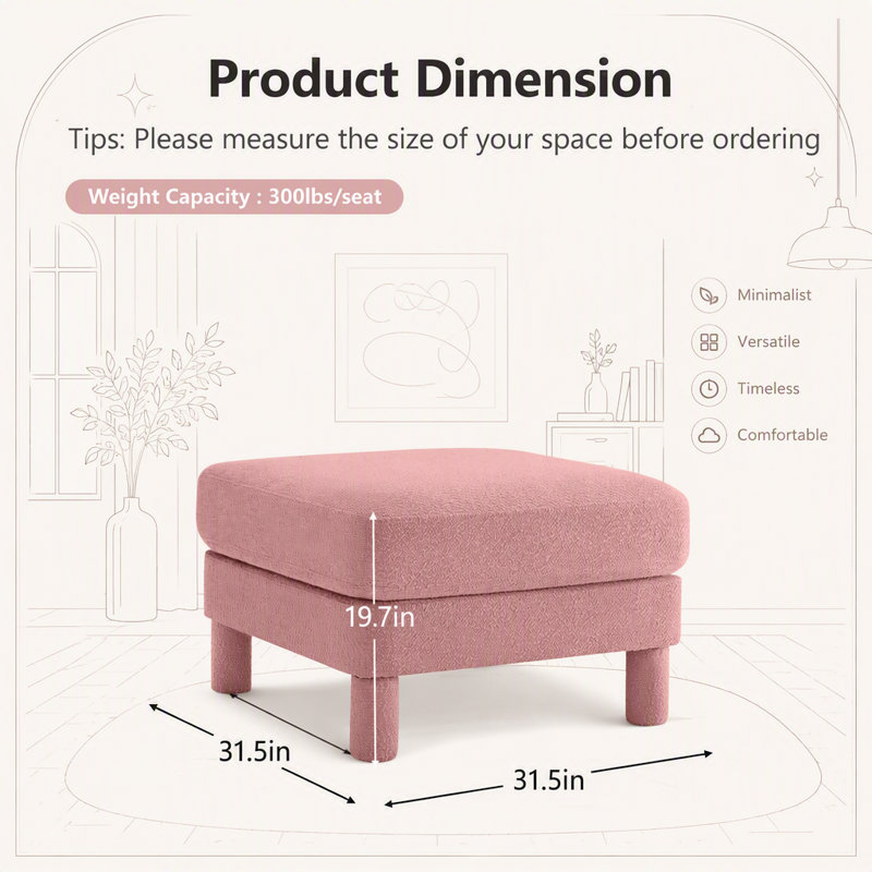 Pouf moderne en tissu bouclé avec accoudoirs incurvés et pieds cylindriques pour un confort et un style ultimes, polyester