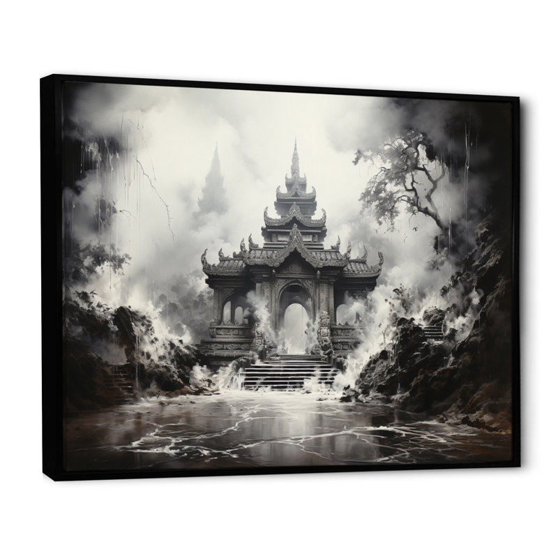 Thailande, temple, lueur spirituelle I, H 34 po x l 44 po x P 1,5 po, Cadre flottant noir