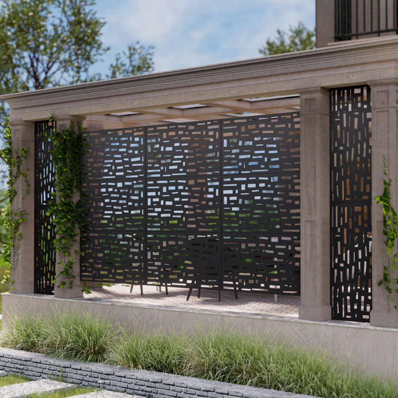 Metal Outdoor Privacy Screen, Black, 72" H x 47" W x 16" D
