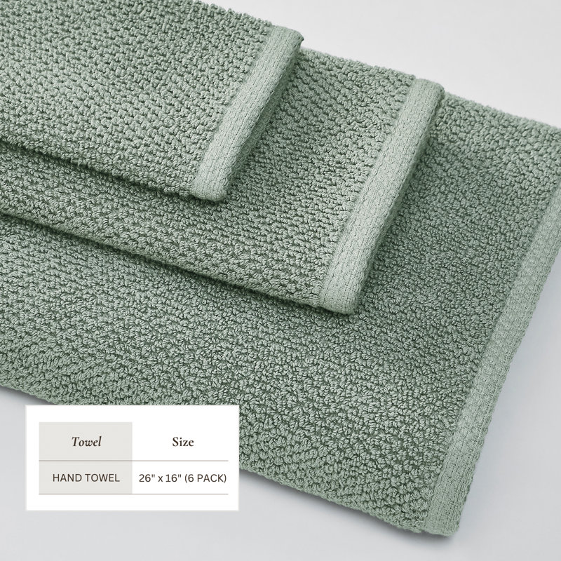 Eucalyptus Green Cotton Hand Towels Set of 6